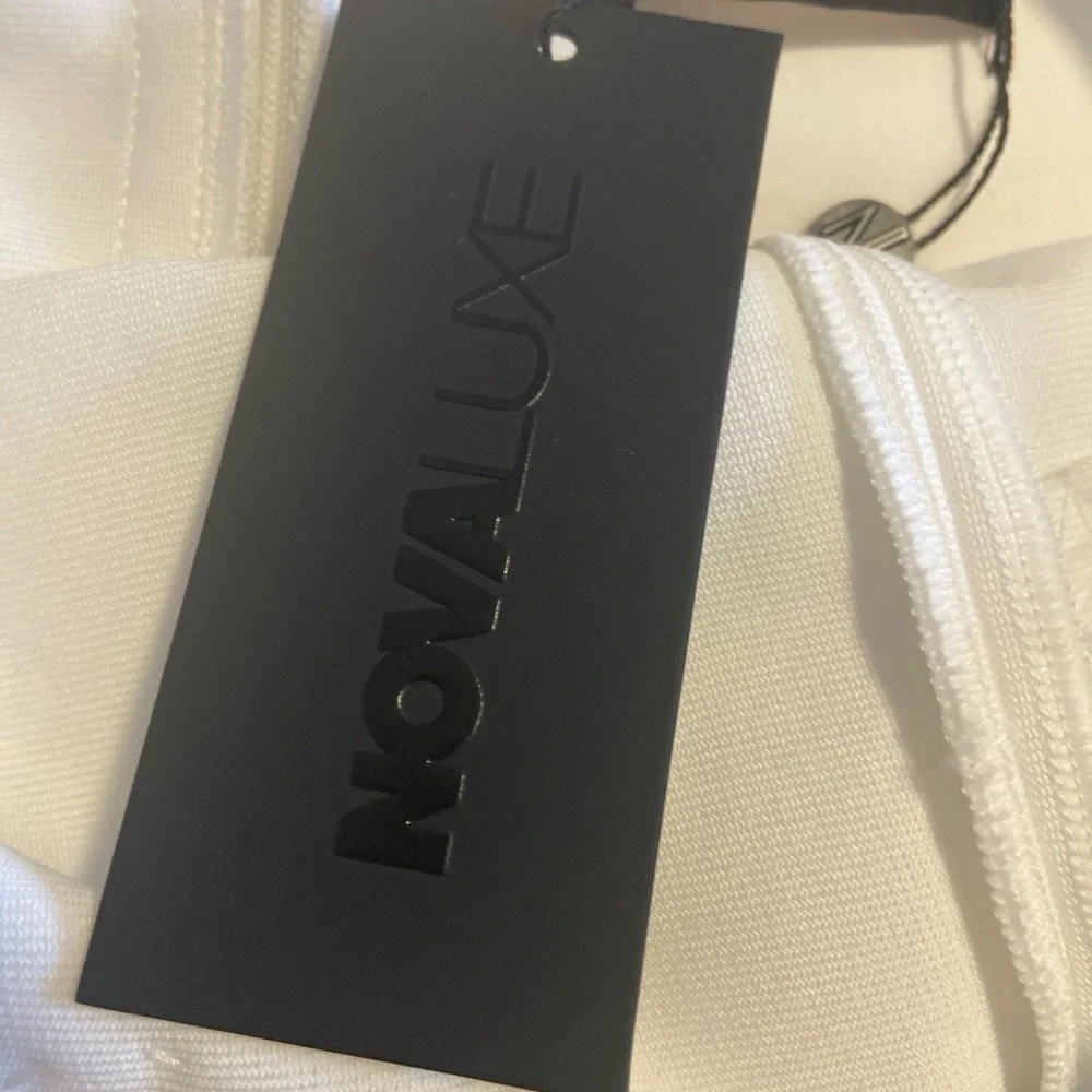 NovaLuxe  Mira Embellished Maxi Gown White Front Slit Strapless Size Large - Picture 11 of 16